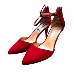 Thalia Sodi dressy red high heels ankle straps shoes pointy toes stilettos 10M